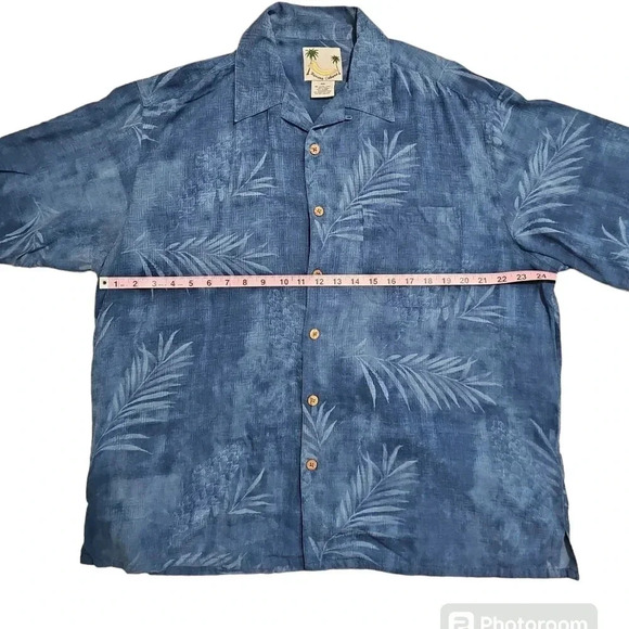 Vintage Banana Cabana Floral Silk Button Down Shirt Men X-Large Blue Vacation 90 - Picture 6 of 7